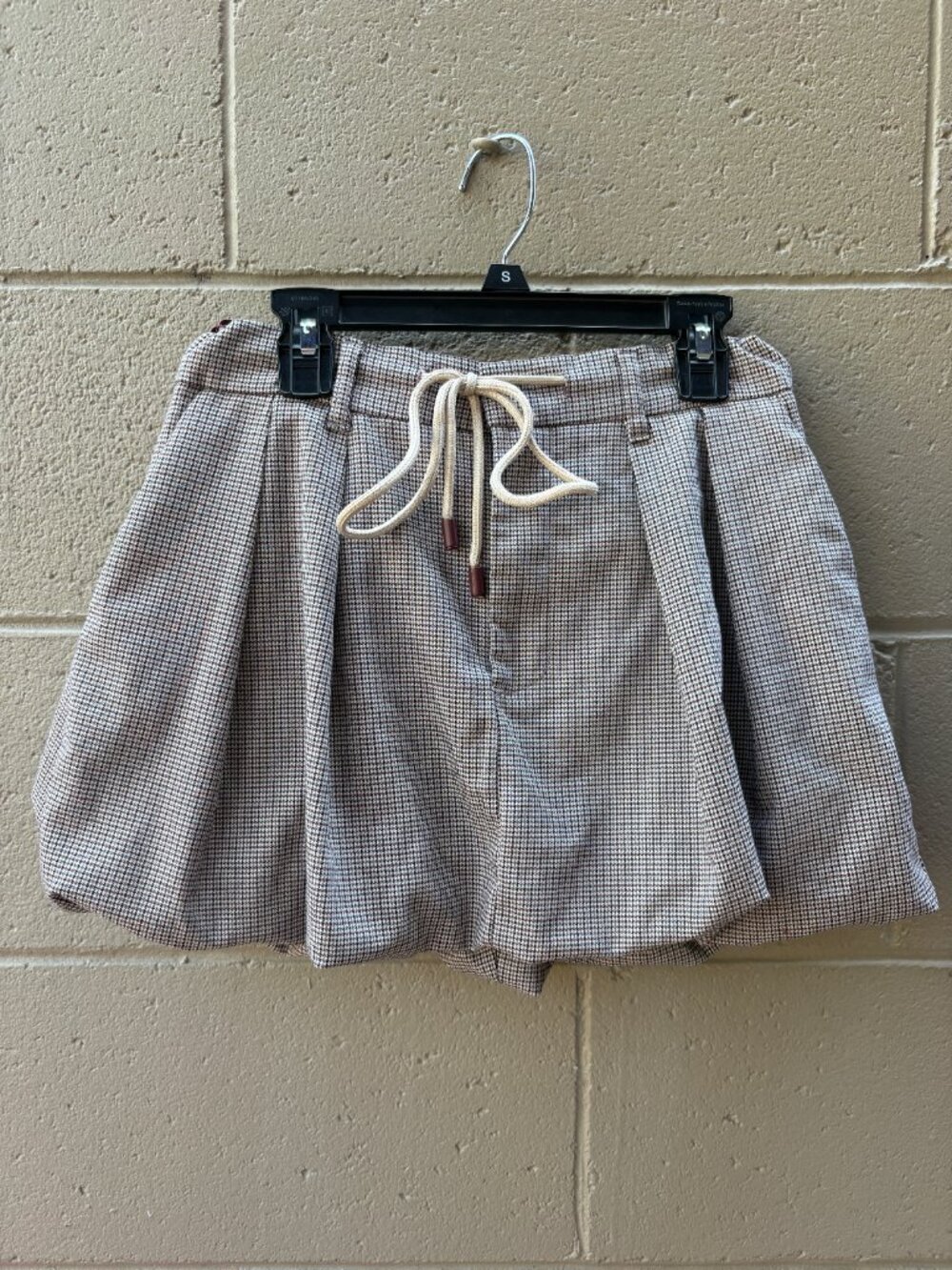 ZARA Women Multicolor Houndstooth Bubble Mini Skirt XS Drawstring Waist